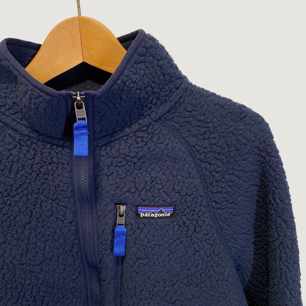 Patagonia Retro Pile Fleece Jacket Mens M Navy Blue Good Full Zip Mock Neck